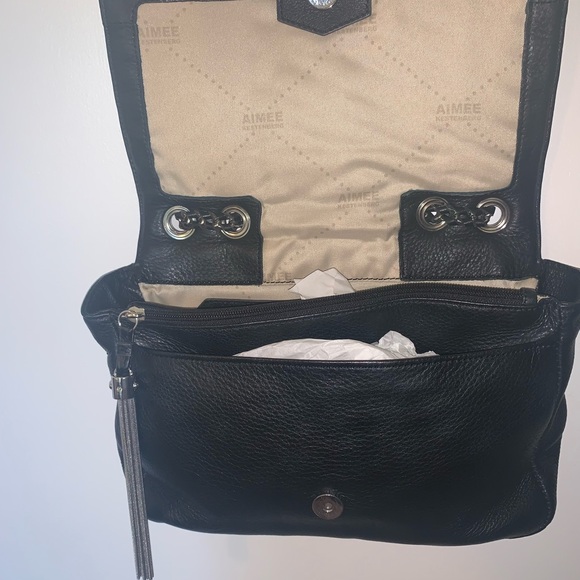 👛Aimee Kestenberg Black Leather Crossbody or shoulder length & Dust Bag 🌸 - Picture 2 of 8